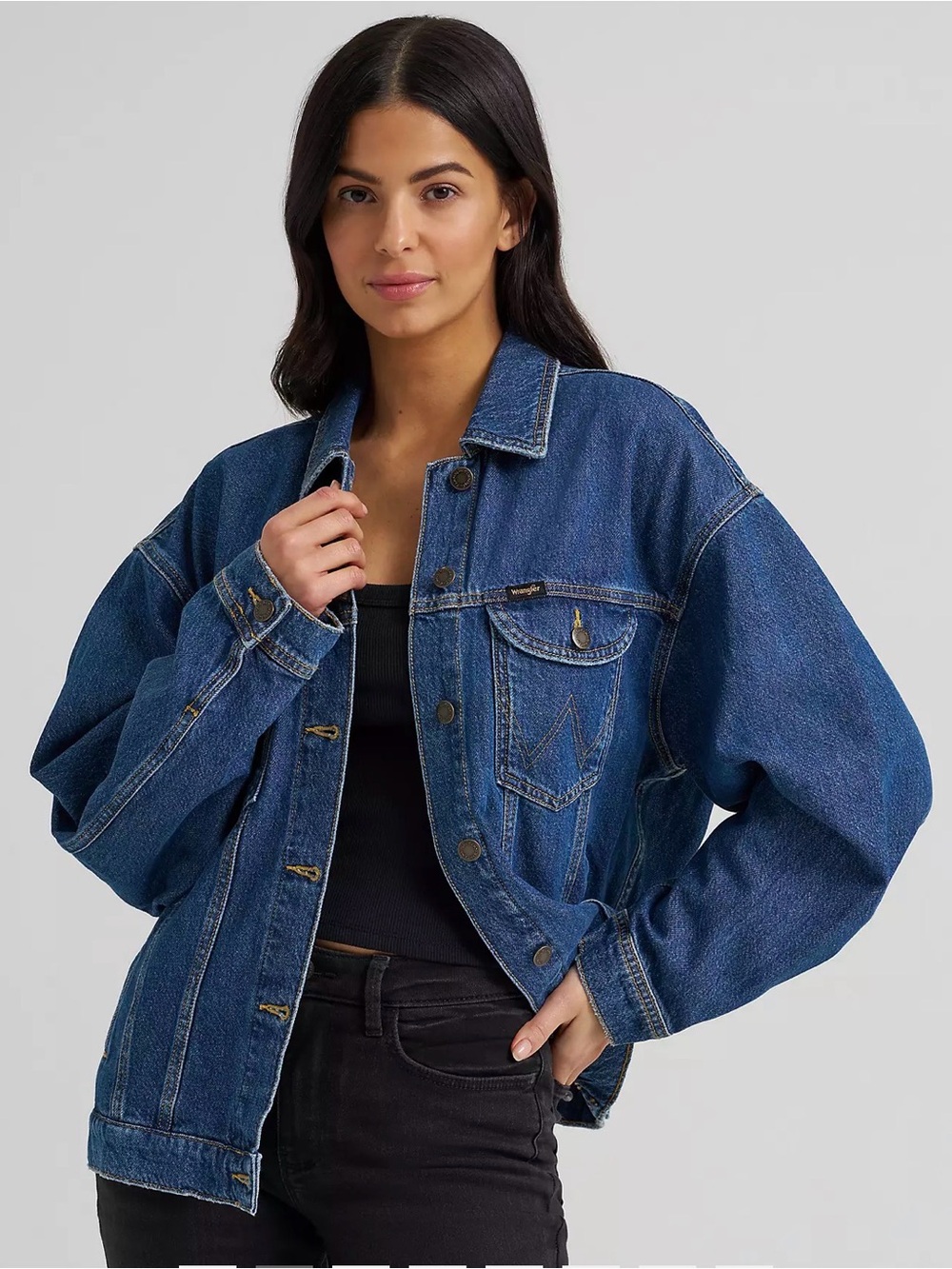 NWT Wrangler Women's Dark Blue Oversized Denim Girlfriend Jacket, XL
